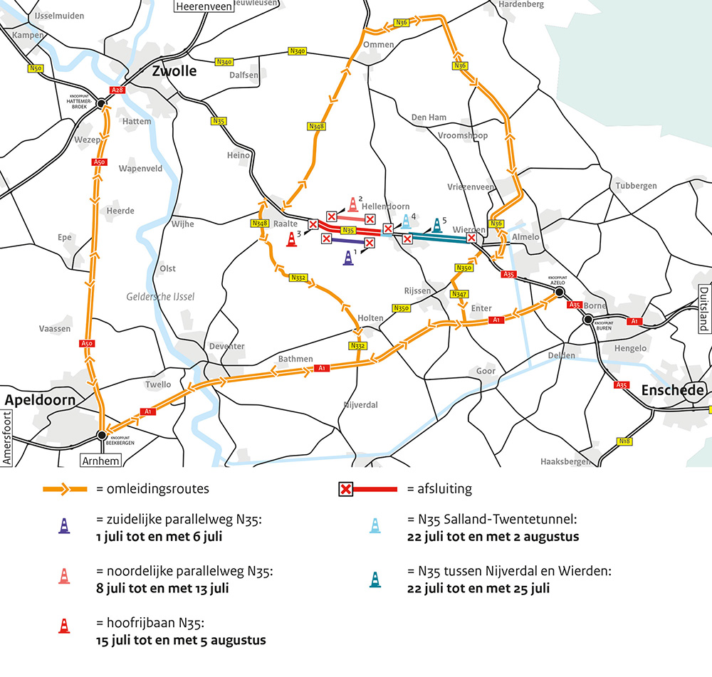 RWS kaart factsheet omleidingen N35